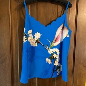 TED BAKER LONDON Scalloped Blue Cami with Pink and White Magnolias